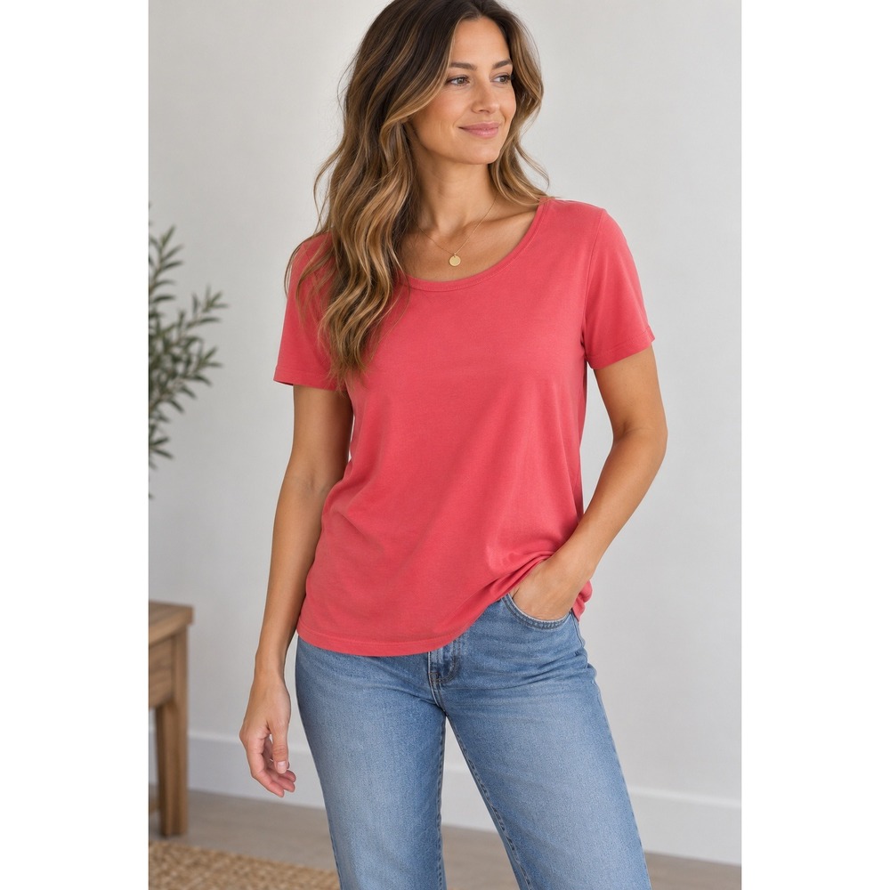 Talbots Tee Womens 2X Coral Pink 100% Pima Cotton Short Sleeve Crew Neck Top